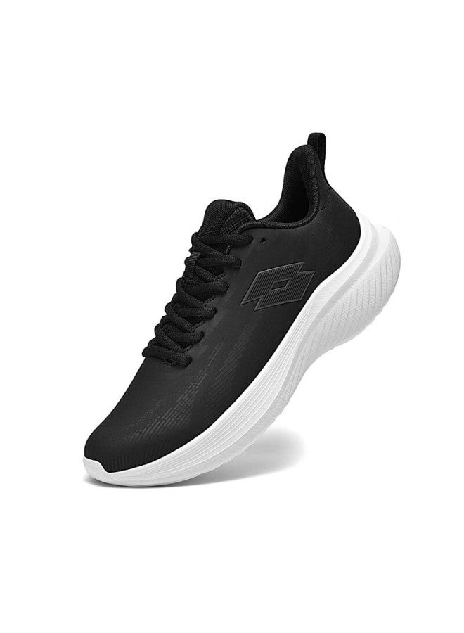 Lotto Men's Spring Soft Sole Water-repellent Leather Sports Running Shoes Shock Absorption Casual Shoes Black White 39 - Image 2