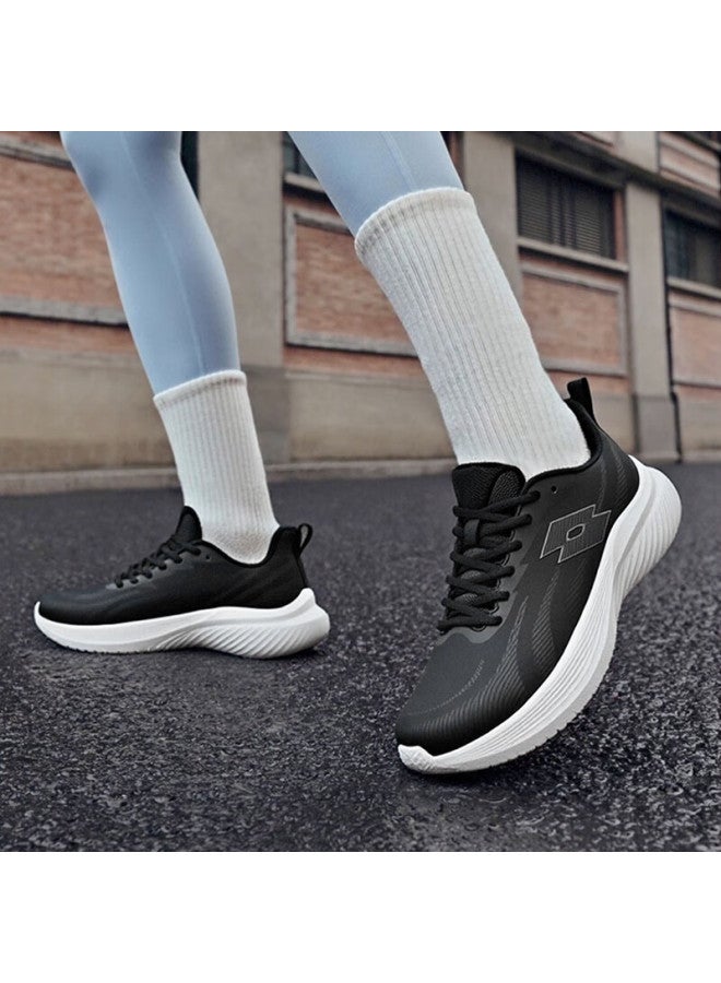 Lotto Men's Spring Soft Sole Water-repellent Leather Sports Running Shoes Shock Absorption Casual Shoes Black White 39 - Image 1