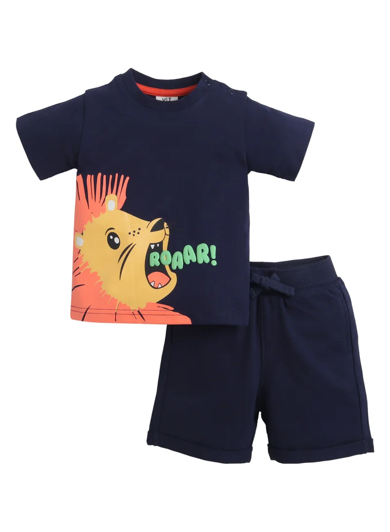 Victor And Jane  Boys' 2pcs Roaring Lion Round Neck T-Shirt and Shorts Set for Men | Best Price UAE