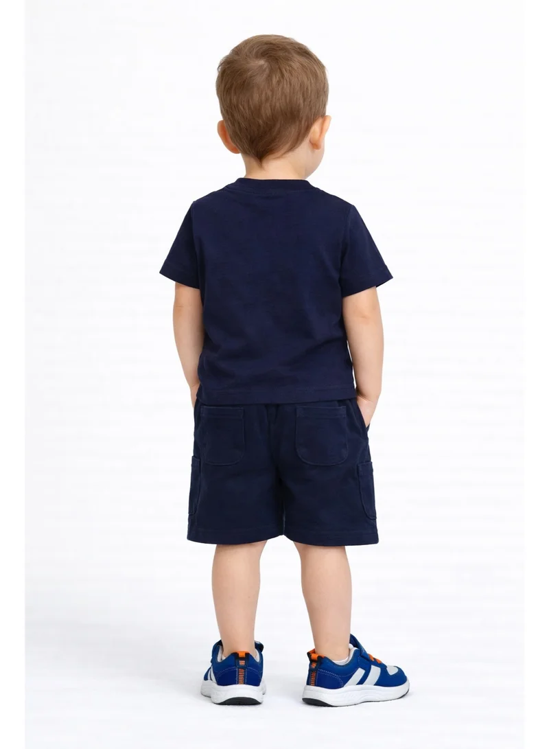 فكتور اند جين Boys' 2pcs Roaring Lion Round Neck T-Shirt and Shorts Set