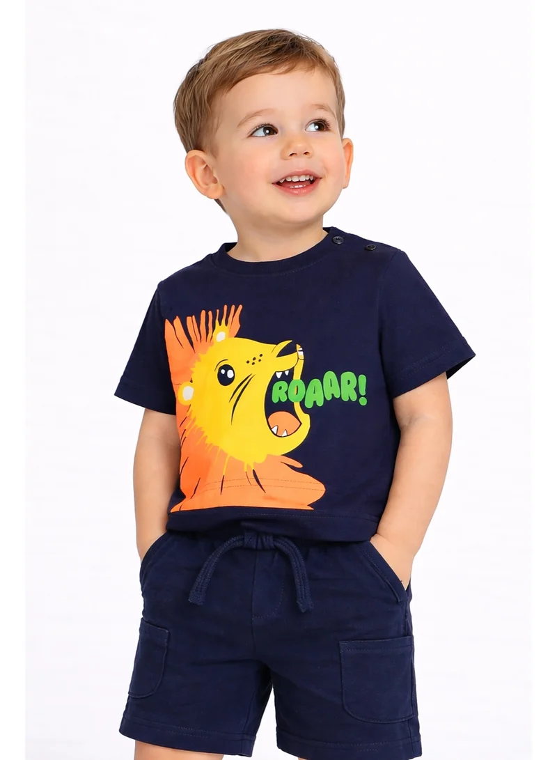 Victor And Jane  Boys' 2pcs Roaring Lion Round Neck T-Shirt and Shorts Set for Men | Best Price UAE