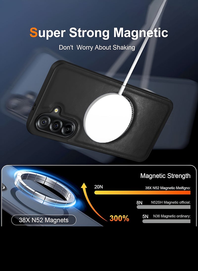 دبليو تيك جراب حماية صلب من الجلد الصناعي الممتاز Samsung Galaxy A56 5G لعام 2025 مع مغناطيس MagSafe - أسود - Image 2