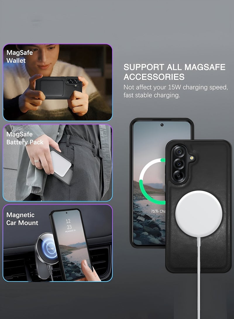 دبليو تيك جراب حماية صلب من الجلد الصناعي الممتاز Samsung Galaxy A56 5G لعام 2025 مع مغناطيس MagSafe - أسود - Image 3