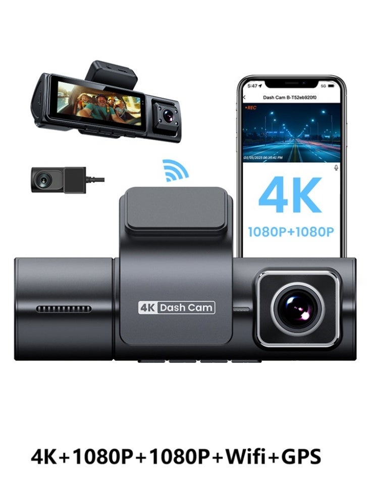 3.2inch Driving Recorder Dash Cam 3cam 4K Front 1080P Inside 1080P Reverse Car Security Camera Loop Recording Camera - Image 1