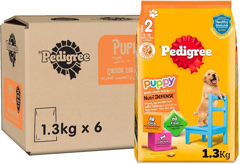 بيديجري طعام كلاب الجروه من نوع Pedigree بنكهة الدجاج والبيض، نوع جاف (للجروه الصغيرة)، وزن 1.3 كجم، عبوة تحتوي على 6 عبوات. - Image 1