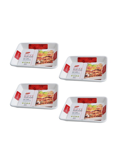 4-Piece Rectangular Porcelain Baking Dish 0.95 Liters 25.8x19.3x4CM White