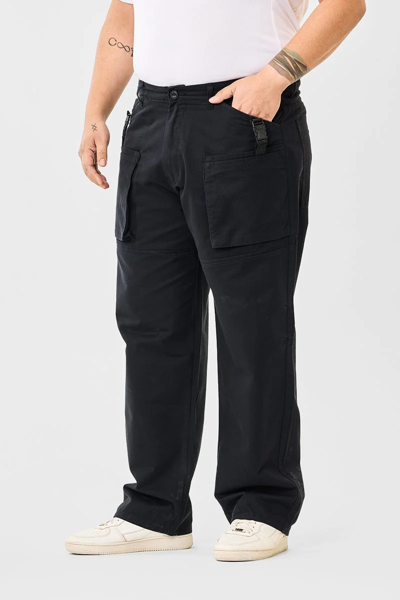 Snitch Black 6 Pocket Plus Size Cargo Pants for Men | Best Price UAE