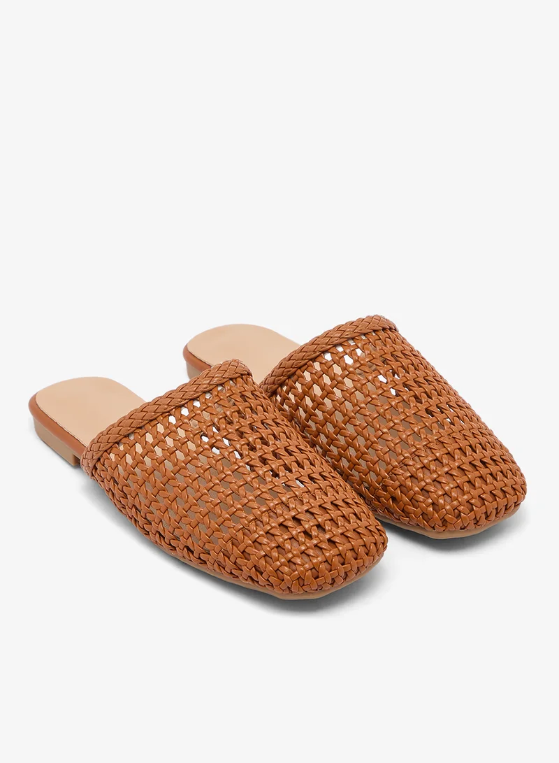 Ginger Brown Net Raffia Material Flats for Women | Best Price UAE