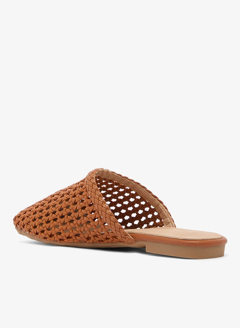 Ginger Brown Net Raffia Material Flats for Women | Best Price UAE