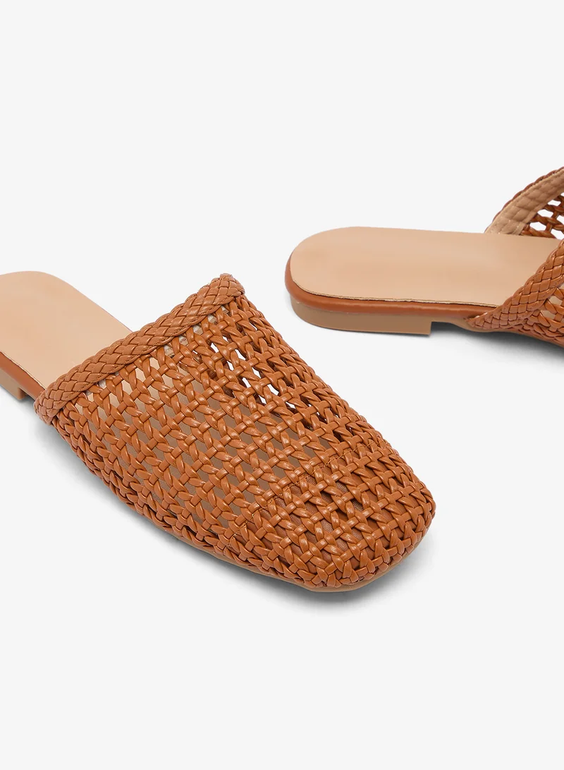 Ginger Brown Net Raffia Material Flats for Women | Best Price UAE