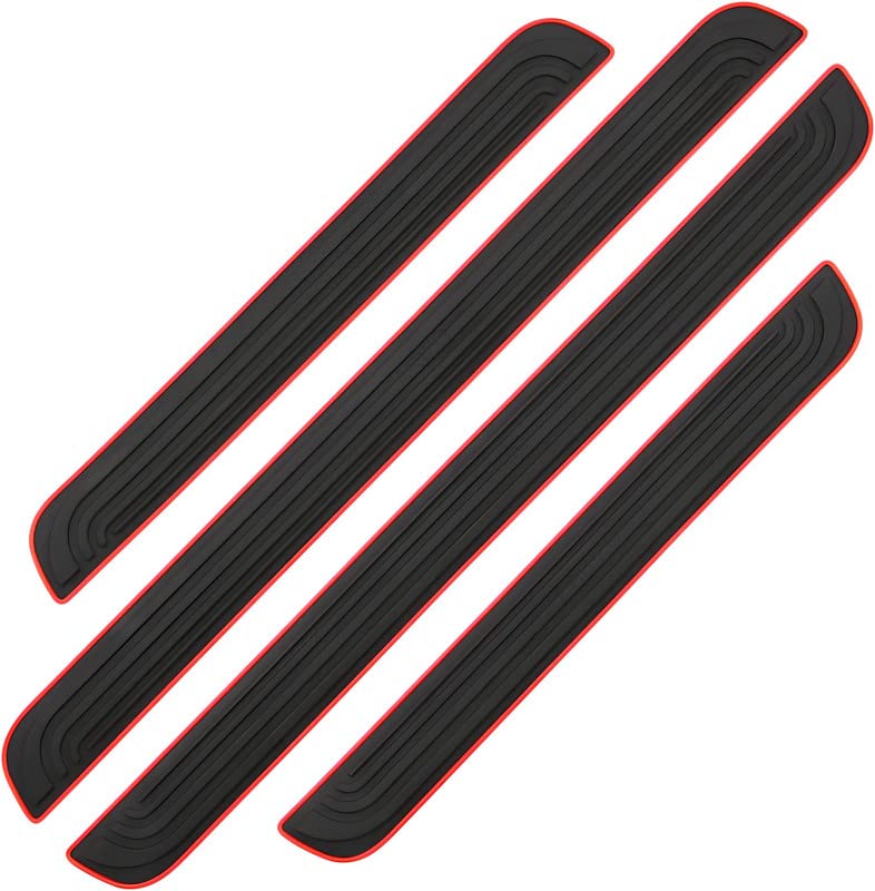 CARIZO Door Sill Plate Protectors Guards Sill Scuff Cover Panel Step Protector (Plain, Black & Red, Pack of 4) Compatible with Tata Harrier - Image 1