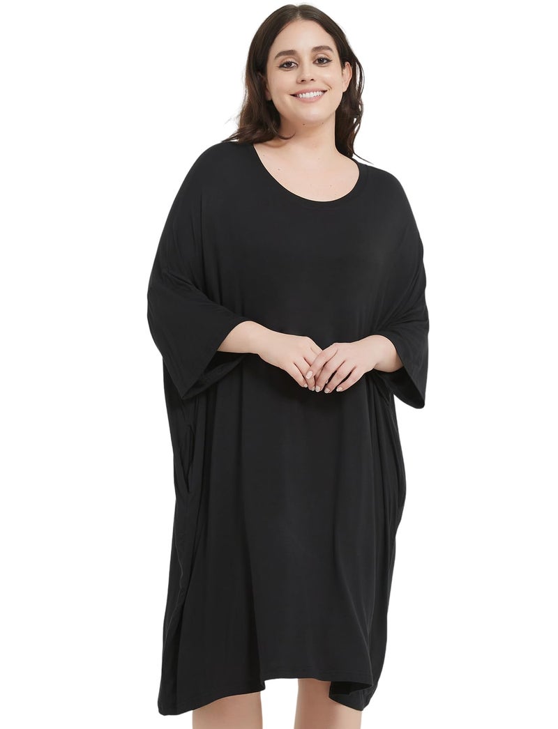 KFUBUO Oversized Pajamas Dress Shirts for Women Plus Size Nightgowns Sleep T Black Sleepwear With Pocket Fit Maternity Fit S-5XL - Image 5