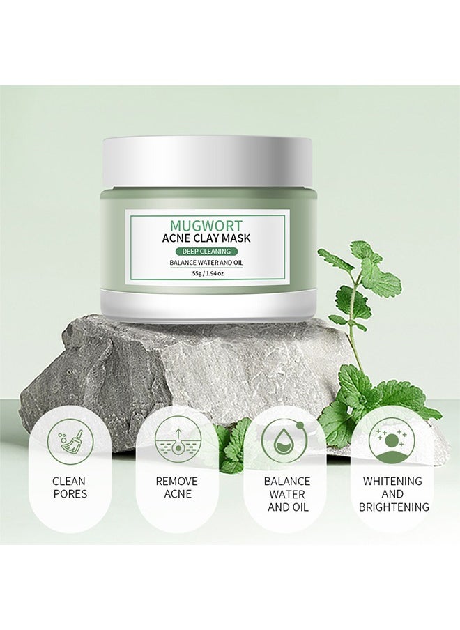  كانزير - قناع الطين حب الشباب Mugwort ، Mugwort مكافحة المسام وقناع الطين حب الشباب ، قناع التطهير قناع الطين للرجال والنساء ، ترطيب التحكم في الزيوت يتقلص إزالة الرؤوس السوداء ، تقليص المسام ، تحسين لون البشرة 55 جرام - Image 1