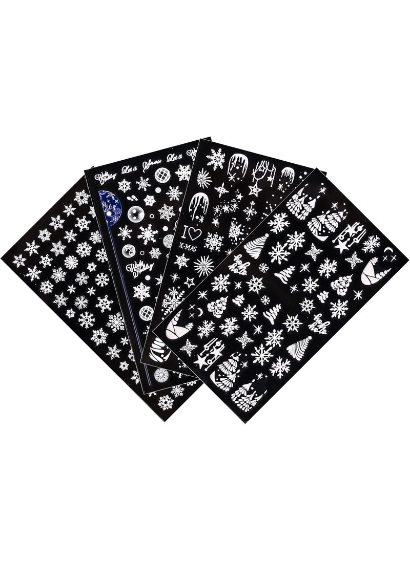 AIEX AIEX 4 Sheets Christmas Snowflake Nail Stickers White Embossed Nail Art Stickers Self Adhesive 5D Snowflake Nail Decals DIY Acrylic Nails Designs for Christmas New Year Winter Holiday 