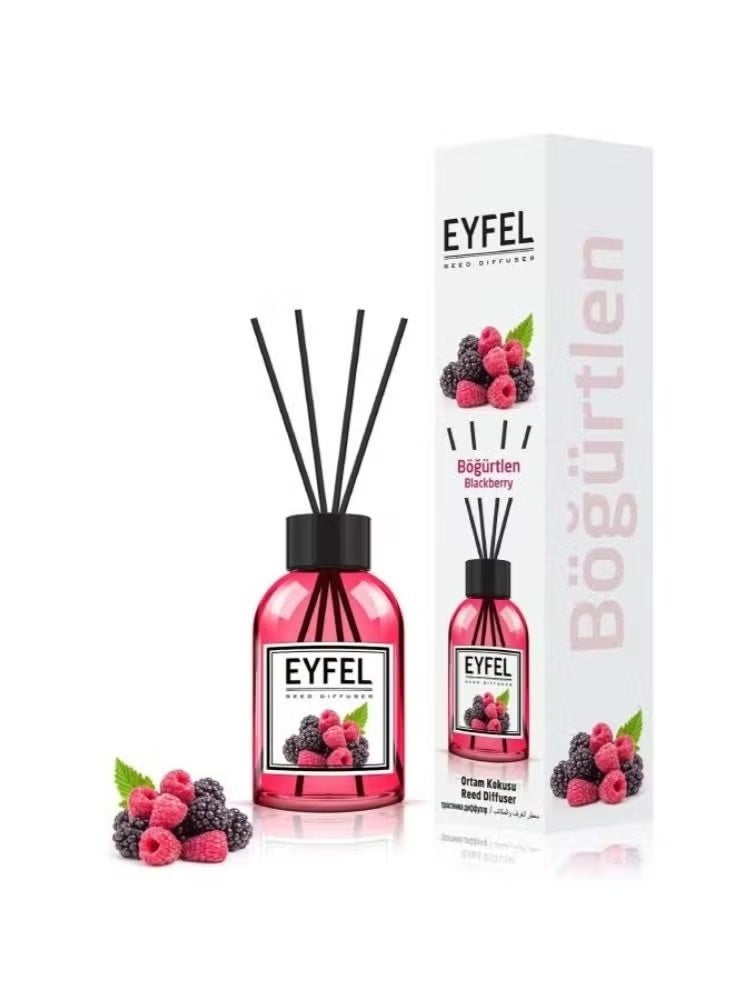 موزع عطر "إيفل" (EYFEL) برائحة التوت الأسود (Blackberry) - سعة 110 مل | معطر جو منزلي برائحة الفواكه الحلوة مع أعواد ألياف، مناسب للمنزل والمكتب وغرفة المعيشة.