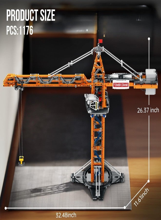 Reobrix Crane Building Blocks Set, RC Tower Crane Construction Vehicle Model Kits with Dual Motors, 1176 PCS City Crane Toy for Adults, Gift for Men and Construction Machinery Lovers 22013 - Image 4