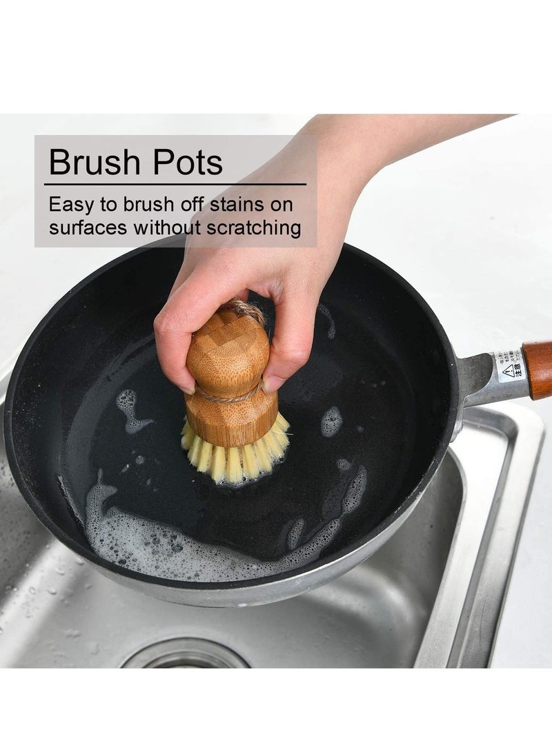 Y&D Bamboo Dish Scrub Brushes, Kitchen Wooden Cleaning Scrubbers Set, Natural Sisal Bristles - Image 4