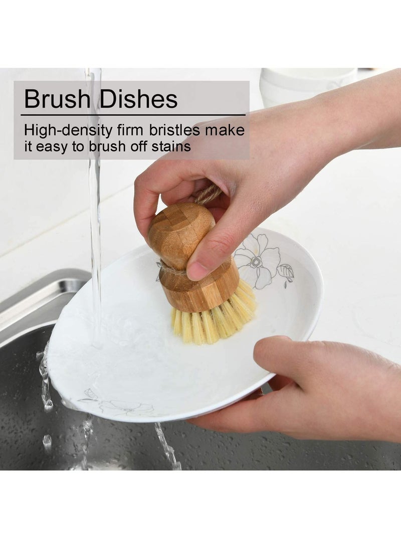 Y&D Bamboo Dish Scrub Brushes, Kitchen Wooden Cleaning Scrubbers Set, Natural Sisal Bristles - Image 2