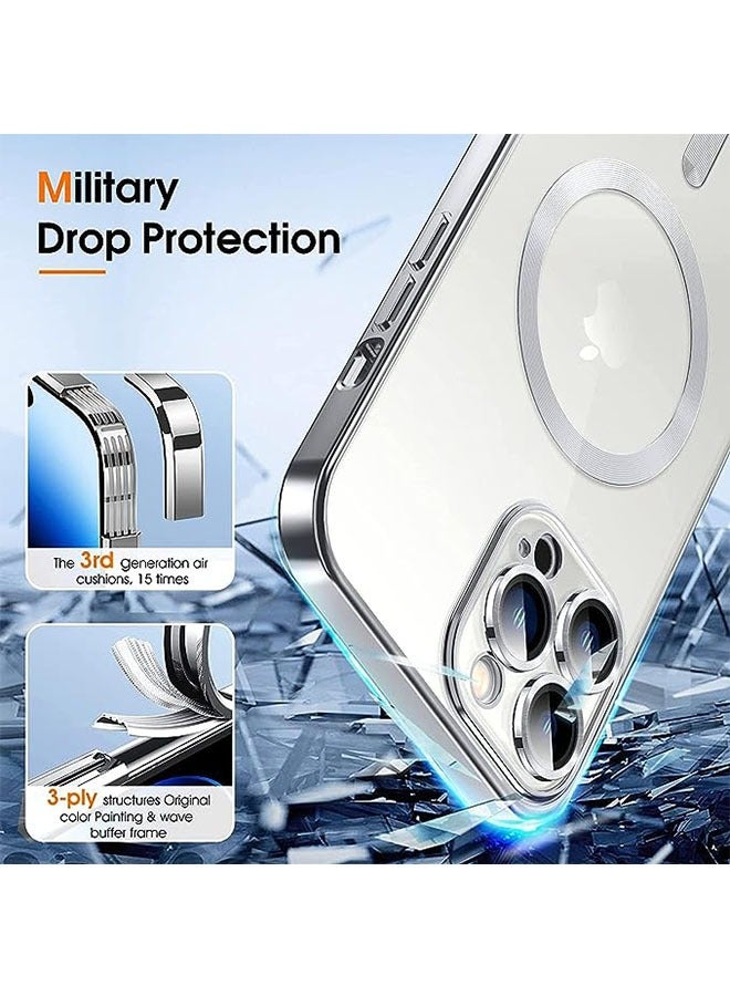جي أس غطاء لآي فون 15 برو ماكس مطلي ( فضي ) , حماية كاملة من عدسة الكاميرا , متوافق مع Magsafe شحن لاسلكي - Image 2