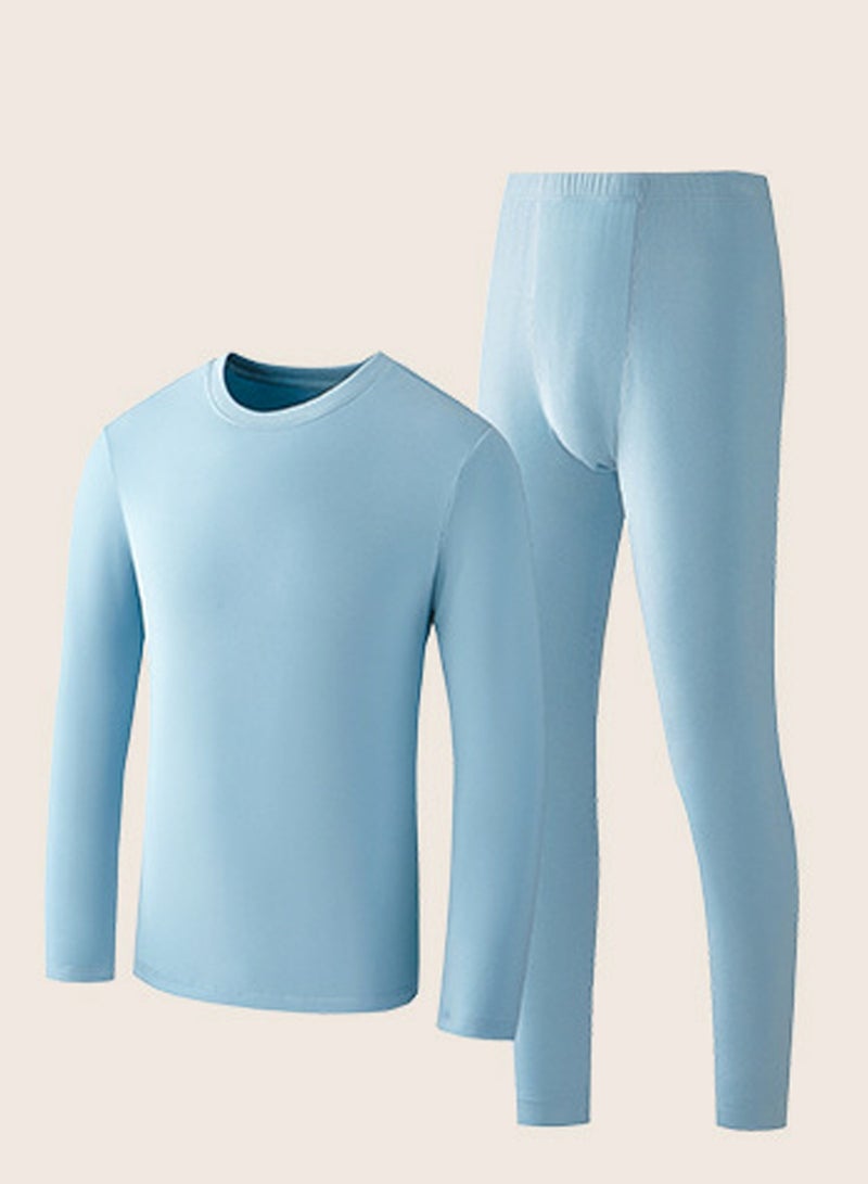 إسكدنيا Mens Solid Color Skin Friendly Thick Long Johns Fleese And Thermal Underwear Set, 2 Piece Cold Weather Base Layer Set for Men Blue 