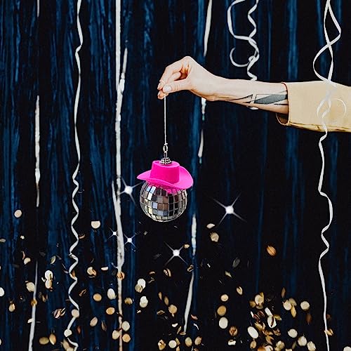 spansee 2 PCS Pink Disco Ball Cowboy Hat Car Accessory, Ball, Charm, Accessories for Women, Mini Car, Mirror Ornament - Image 4