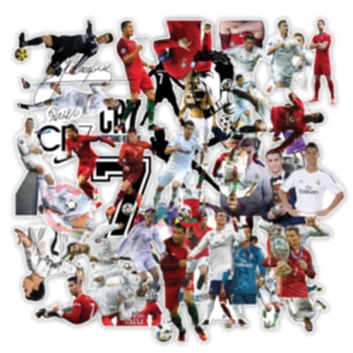 D2C Football Player Sports Stickers for Cristiano Ronaldo Pack, 65 Pieces, Vinyl Glitter Finish, Decorative Decals for Laptop, Mobile, Water Bottle - Image 1