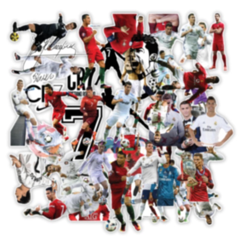 D2C Football Player Sports Stickers for Cristiano Ronaldo Pack, 65 Pieces, Vinyl Glitter Finish, Decorative Decals for Laptop, Mobile, Water Bottle - Image 5