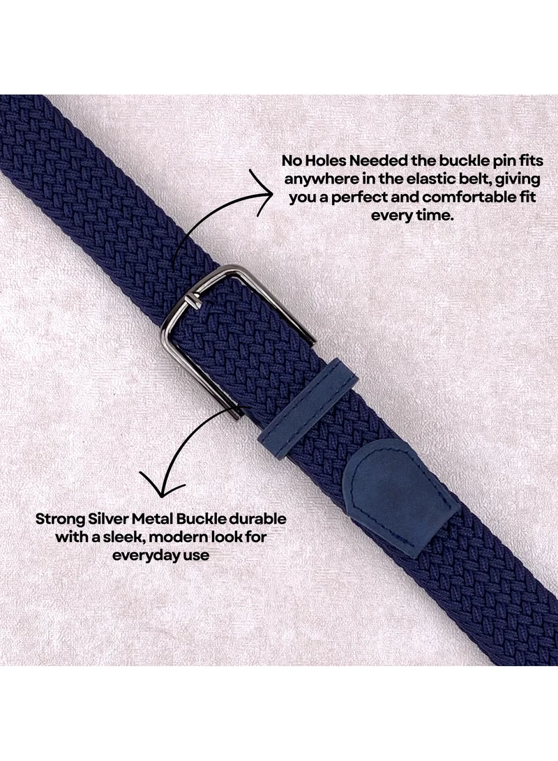 Classic Milano Blue (DWE-313) Classic Milano Braided Cotton Elastic Stretch Belt for Men & Women, Woven Canvas Web Belt with Gift Box, Adjustable Men's Belt | Full Length: 110CM (Free Size - Fits up to the waist of 40 Inches / 100 CM)  | Best Price UAE