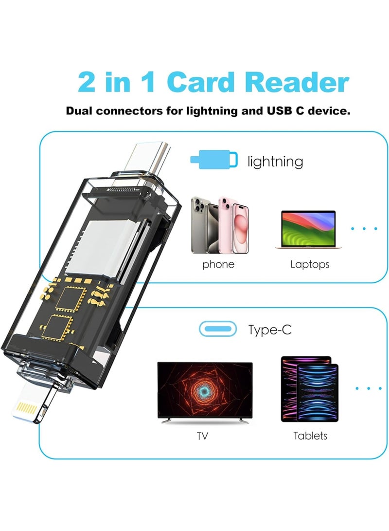 قارئ بطاقة SD/TF 2 في 1 لجهاز iPhone و iPad - Lightning و USB 3.0، توصيل وتشغيل، لا حاجة لتطبيق - متوافق مع iPhone 16/15/14/13 Pro Max، كاميرات المراقبة - Image 2