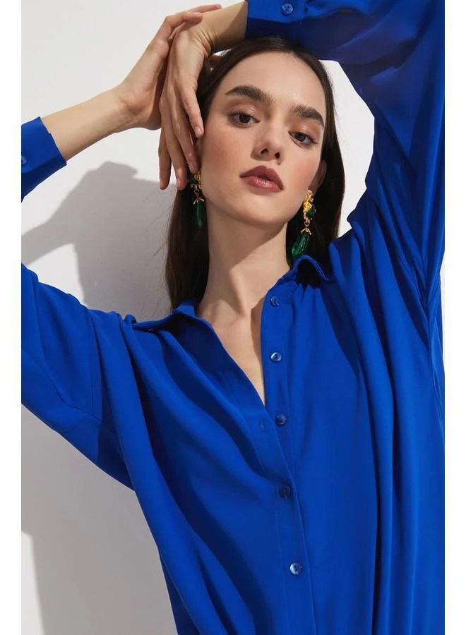 JUNE June Women Exclusive Boyfriend/Wide Fit Flowy Shirt Saxe