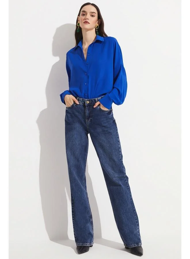 JUNE June Women Exclusive Boyfriend/Wide Fit Flowy Shirt Saxe