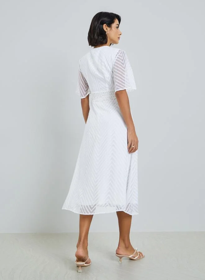 Styli Women White Lace Trim A-Line Midi Dress