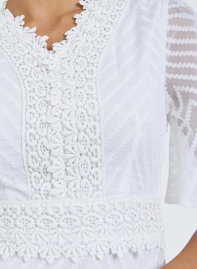 Styli Women White Lace Trim A-Line Midi Dress