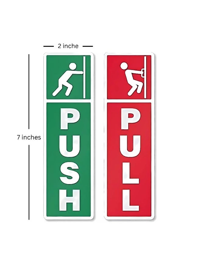 Arab Land Solutions Self Adhesive Vinyl Push Pull Sign Stickers - 1 Pair (Pull and Push) - White, Green, and Red  - Image 1