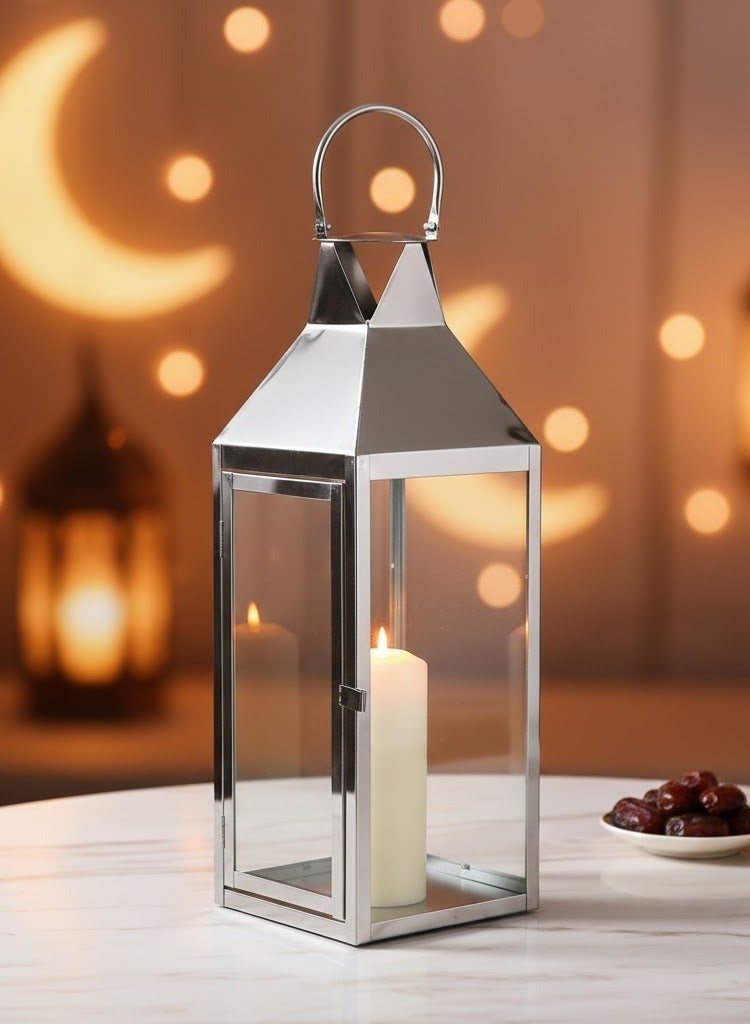 AL Hadaya Mall Elegant Ramadan Lantern – Silver Decorative Candle Lantern for Home & Events – 18×18×63 cm - Image 1