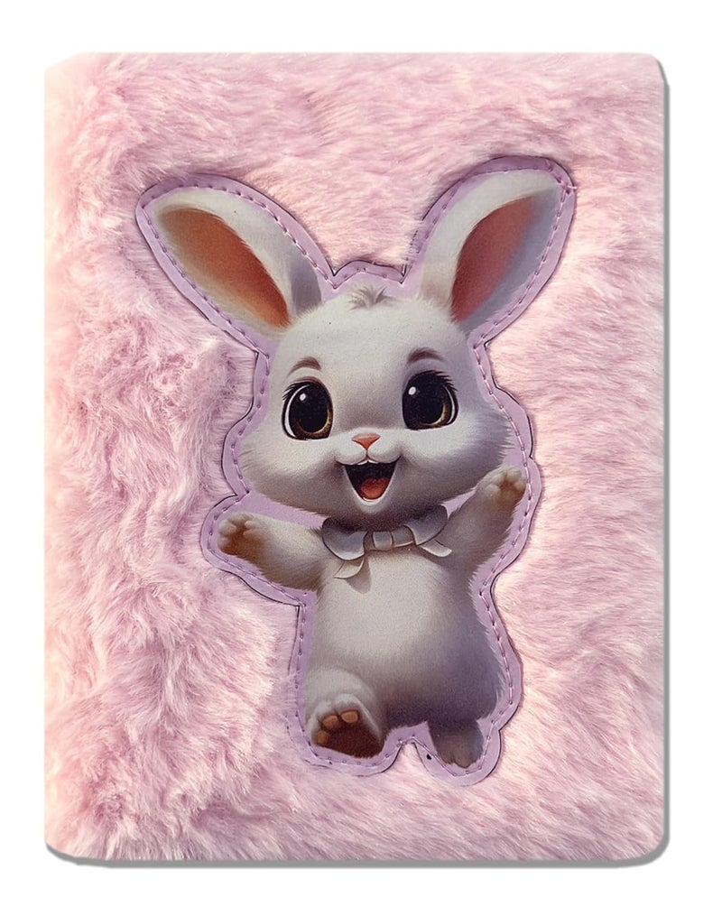 JIADA A6 Size Soft Fur Plush Fabric Diary/Personal Notebook Cute Animal Print - Rabbit - Image 1