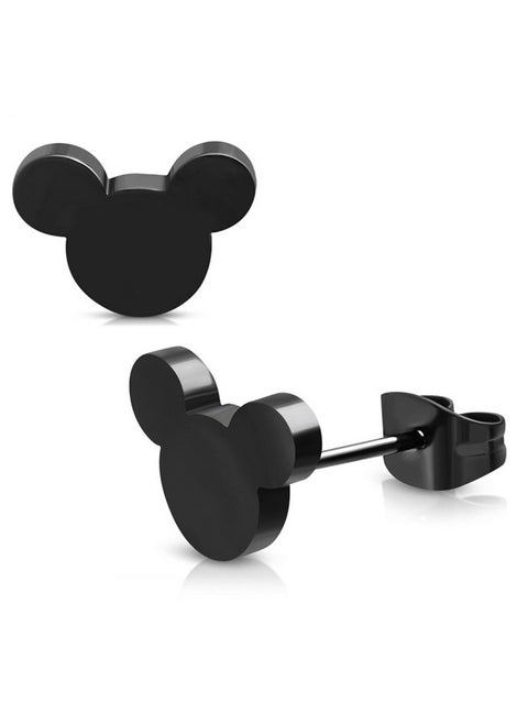 Black Stainless Steel Tiny Mouse Silhouette Button Stud Post Earrings