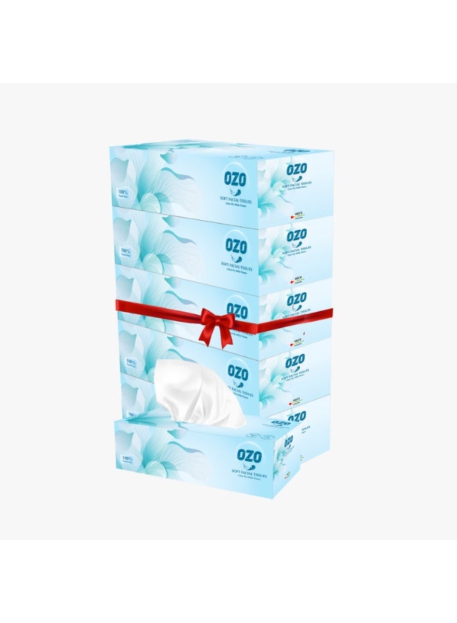 مناديل الوجه الفاخرة OZO – 150 منديل × طبقتان (2 Ply) | عبوة مكونة من 5 علب