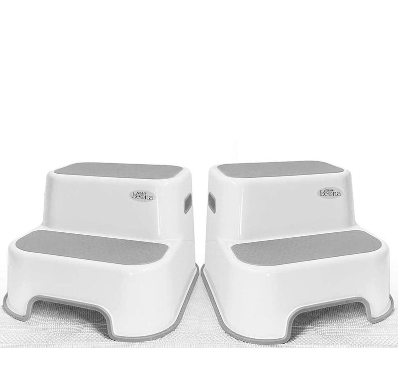 Secure Home by Jessa Leona New Version Wider Dual Height 2 Step Stool for Kids Toddlers Stool for Potty Training and Use in The Bathroom or Kitchen BPAFree Strong SoftGrip Steps for Comfort and Safety 2 Pack Greige