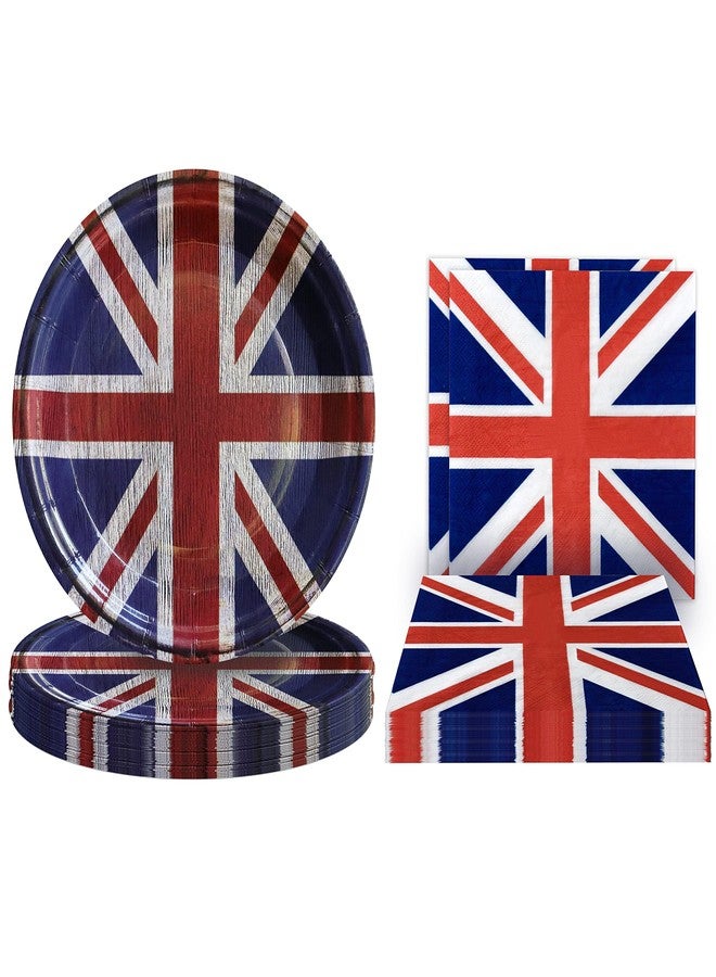 Pandecor 20 Pieces Party Plates and 20 Pieces Napkins Party Supplies Set Serve up to 20 Guests (British Flag) - Image 1