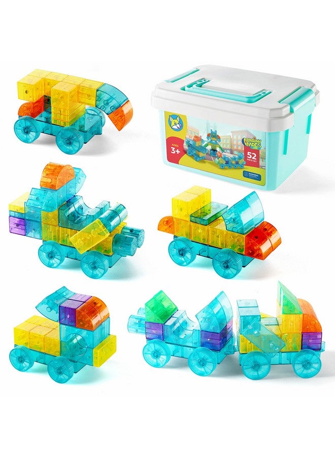 Play Brainy Play Brainy 52-Piece Magnetic Cubes Set - 3D Transparent Blocks with Assorted Shapes, Wheels, and Colors - STEM-Approved Learning Toys Building Blocks for Kids Ages 3 and Up - Comes with a Storage Box  - Image 1