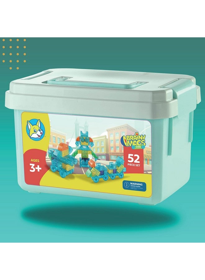 Play Brainy Play Brainy 52-Piece Magnetic Cubes Set - 3D Transparent Blocks with Assorted Shapes, Wheels, and Colors - STEM-Approved Learning Toys Building Blocks for Kids Ages 3 and Up - Comes with a Storage Box  - Image 3