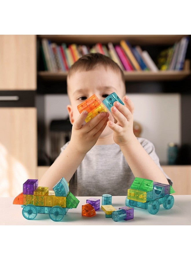 Play Brainy Play Brainy 52-Piece Magnetic Cubes Set - 3D Transparent Blocks with Assorted Shapes, Wheels, and Colors - STEM-Approved Learning Toys Building Blocks for Kids Ages 3 and Up - Comes with a Storage Box  - Image 4