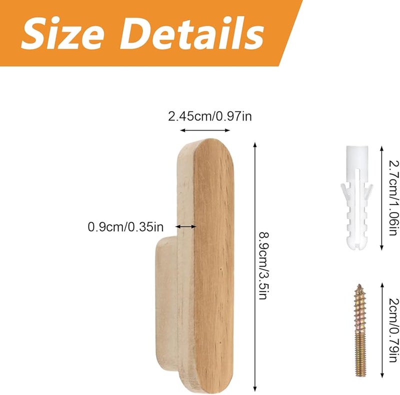 Minimalist Natural Wood Wall Hooks Set Of 6 Heavy Duty Mounted For Bathroom Bedroom Entryway - Image 3