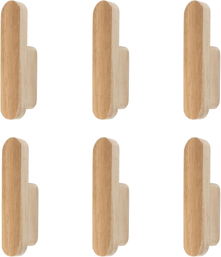 Minimalist Natural Wood Wall Hooks Set Of 6 Heavy Duty Mounted For Bathroom Bedroom Entryway - Image 2
