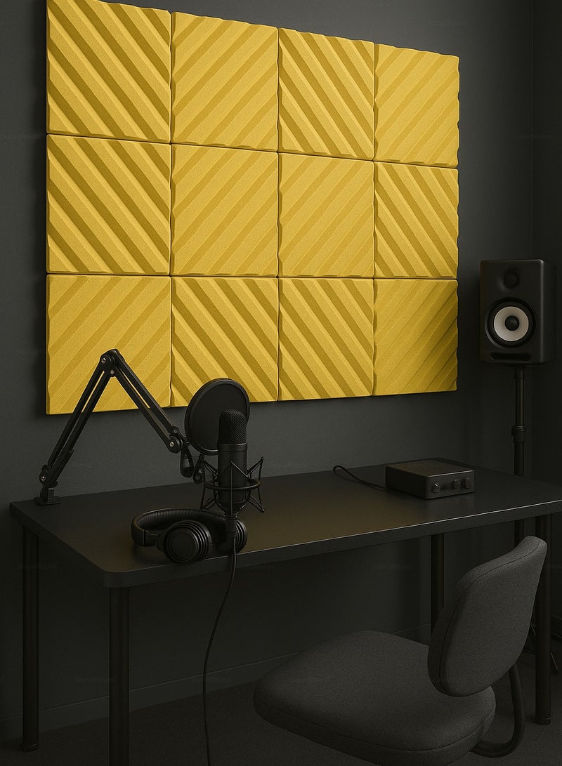 ساوند راوند ألواح الفوم الصوتي SoundRound مقاس 12×12×1 بوصة – عزل صوت احترافي بتصميم اكسيزويف – للتحكم في الصدى ومعالجة السينما المنزلية – ألواح عالية الكثافة – 12 قطعة - لون اصفر - Image 3