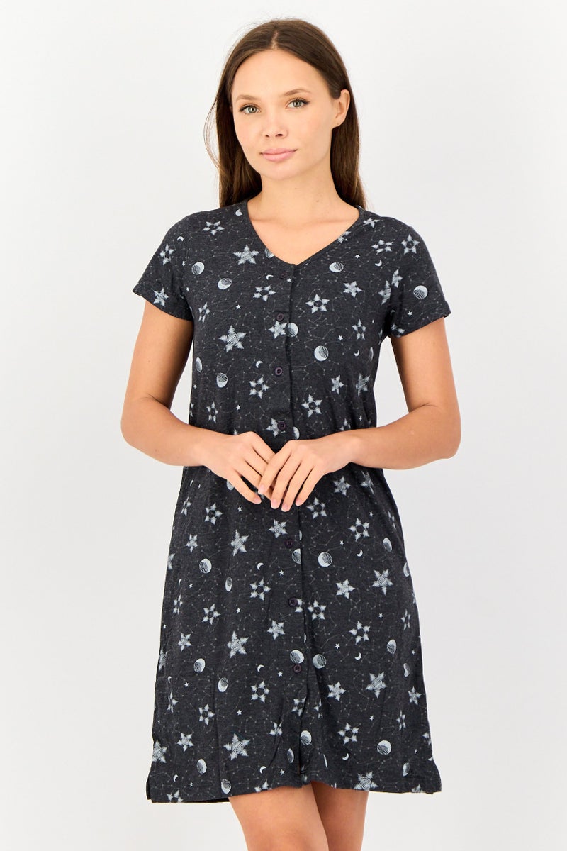 zivame Women All Over Print Short Sleeves Sleeping Dress, Multicolor - Image 1