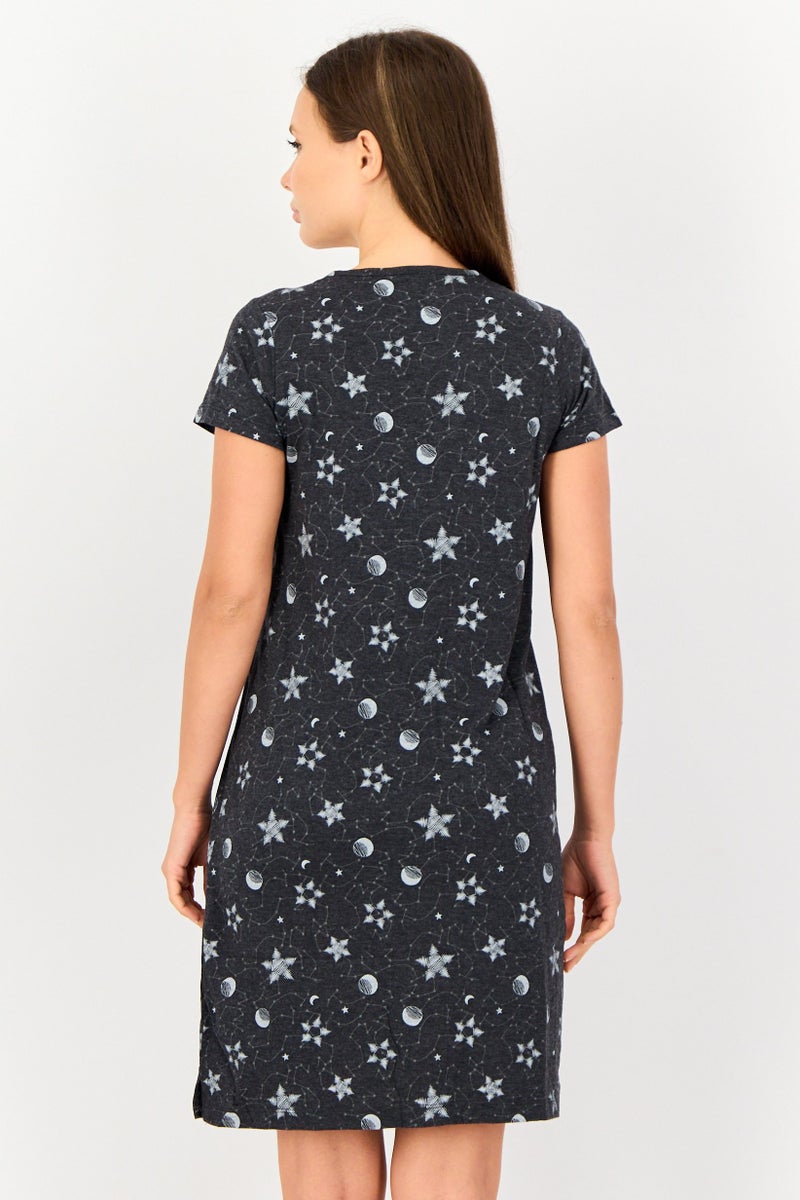 zivame Women All Over Print Short Sleeves Sleeping Dress, Multicolor - Image 3