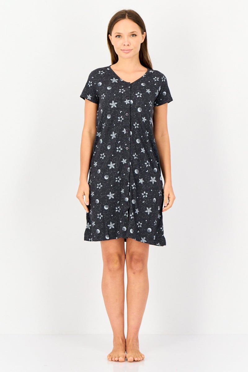 zivame Women All Over Print Short Sleeves Sleeping Dress, Multicolor - Image 4