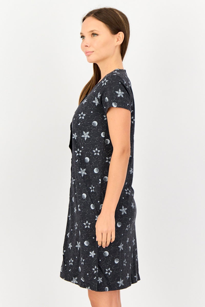 zivame Women All Over Print Short Sleeves Sleeping Dress, Multicolor - Image 2
